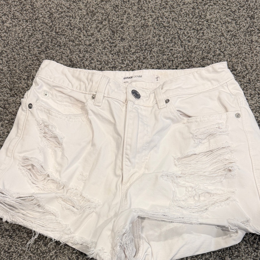 Garage White Distressed Denim Cutoff Shorts